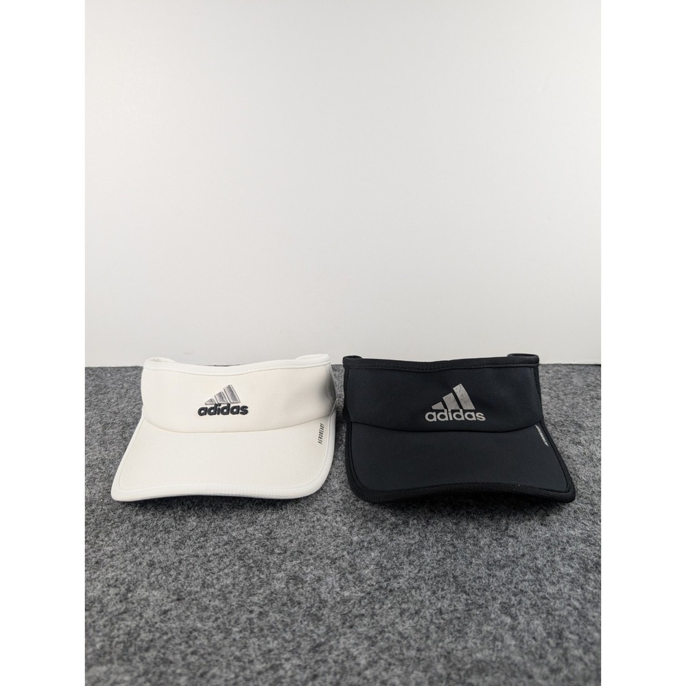 Lot of 2 Adidas Visor Hat Cap Strap Back One Size Black White Golf Tennis Adults